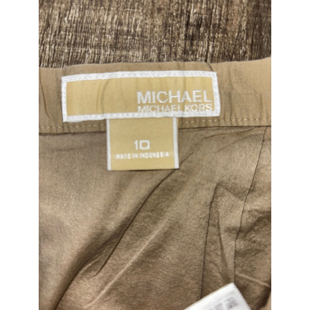 Michael Michael Kors Khaki Tan Pleated Cotton A-Line Skirt Size 10
